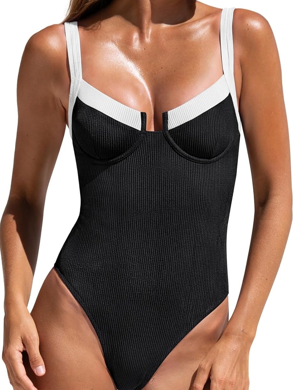 Berlook Black Ribbed One-Piece Swimsuit